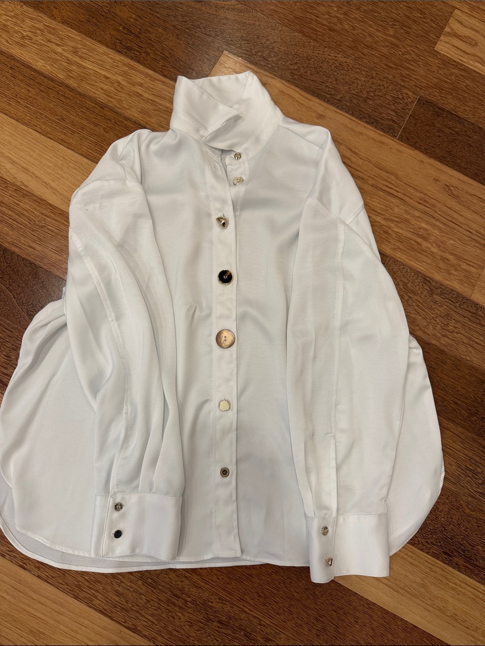Zara White Mixed-Button High-Collar Blouse
